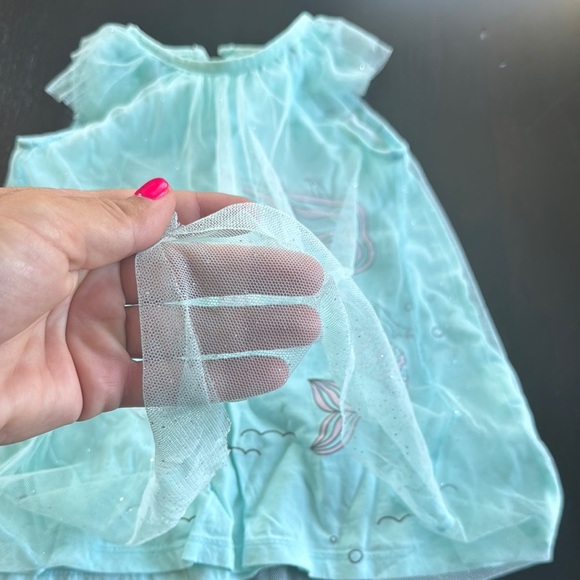 Vitamins Baby Green and Blue Flutter Sleeve Babydoll Dress - Picture 4 of 4